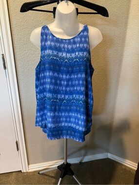 Zac & Rachel Blue Double Layer Sleeveless Faux Split Back Top Sz M